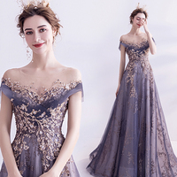 Purple tulle sequins long prom dress evening dress - Thumbnail 5