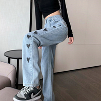 Love Heart Straight-leg Jeans Denim Pants - Thumbnail 2