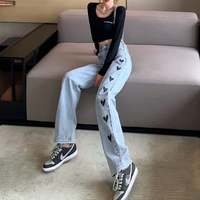 Love Heart Straight-leg Jeans Denim Pants - Thumbnail 4