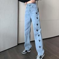 Love Heart Straight-leg Jeans Denim Pants - Thumbnail 5