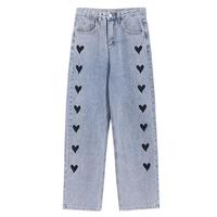 Love Heart Straight-leg Jeans Denim Pants - Thumbnail 7