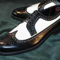 Handmade Black & White Leather Wing Tip Shoes,Men's Dress Shoes - Thumbnail 1