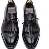 Handmade Black Split Toe Fringe Shoes, Men's Dress Shoes - Thumbnail 1