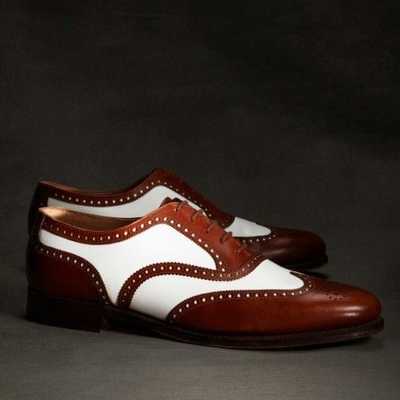 Handmade leather two tone wing tip shoes,dress shoes - Thumbnail 1