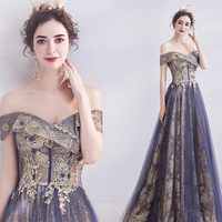 Purple tulle lace long prom dress evening dress - Thumbnail 5