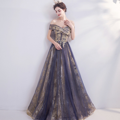 Purple tulle lace long prom dress evening dress - Thumbnail 4