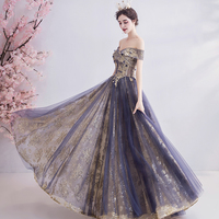 Purple tulle lace long prom dress evening dress - Thumbnail 2