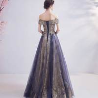 Purple tulle lace long prom dress evening dress - Thumbnail 4