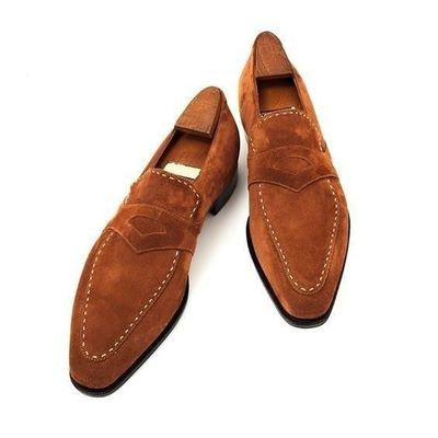 New year brown loafers suede christmas formal  wear men's shoes