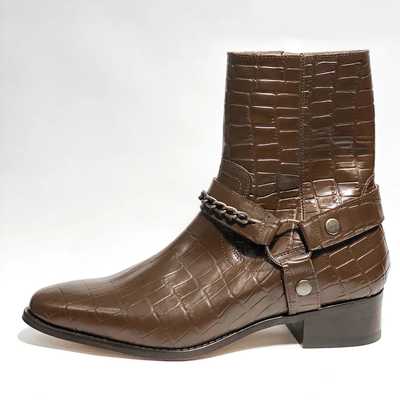 Handmade brown alligator leather madrid straps boot,dress boot,men's boot - Thumbnail 2