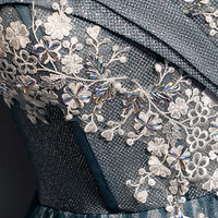 Blue tulle lace long prom dress off shoulder evening dress - Thumbnail 3