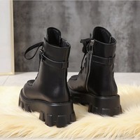 Lace up Black Side Pocket Design Buckle Ankle Boots - Thumbnail 4