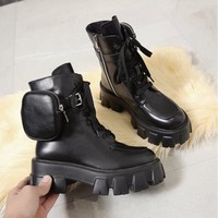 Lace up Black Side Pocket Design Buckle Ankle Boots - Thumbnail 3
