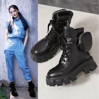 Lace up Black Side Pocket Design Buckle Ankle Boots - Thumbnail 6