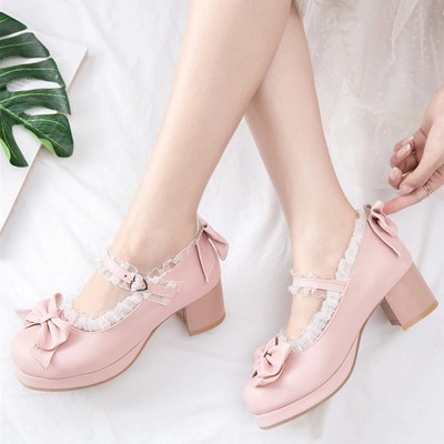 Kawaii bow platform shoes with beautiful lace details - Thumbnail 5