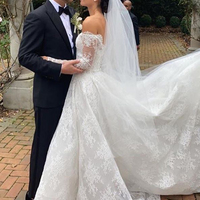 Vintage Ball Gown Off the Shoulder Lace White Wedding Dresses - Thumbnail 2