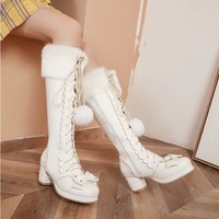 Kawaii Faux Fur Lace up Princess Boots - Thumbnail 4