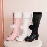 Kawaii Faux Fur Lace up Princess Boots - Thumbnail 2