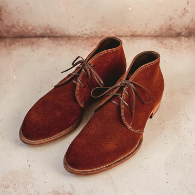 Handmade men brown suede ankle boots with lace up closure, suede boots - Thumbnail 1