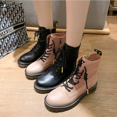 Leather chic round toe solid color ankle boots