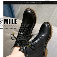 Leather Chic Round Toe Solid Color Ankle Boots - Thumbnail 3