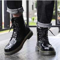 Black Leather Unisex Ankle Boots - Thumbnail 8
