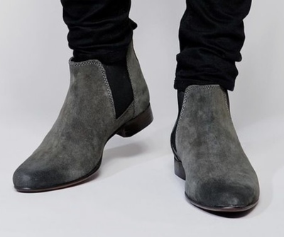 Decent Gray Suede Two Tone Contrast Handmade Chelsea Ankle High Boot For Mens