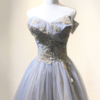 Blue tulle sequins long prom dress evening dress - Thumbnail 3