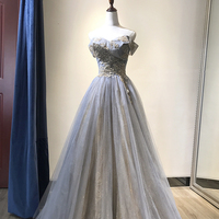 Blue tulle sequins long prom dress evening dress - Thumbnail 4