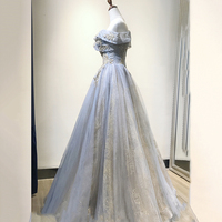 Blue tulle sequins long prom dress evening dress - Thumbnail 6