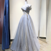 Blue tulle sequins long prom dress evening dress - Thumbnail 5