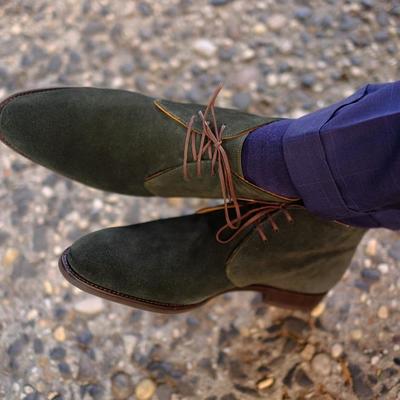 Handmade half ankle olive green chukka lace up suede boot,men's dress boot - Thumbnail 2