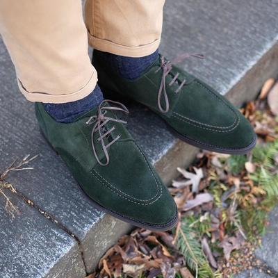 Handmade green round toe lace up suede shoes for men wear dress shoes - Thumbnail 1