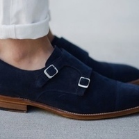 Luxury Decent Navy Blue Double Monk Strap Cap Toe Suede Formal Wear Shoes For Men - Thumbnail 1