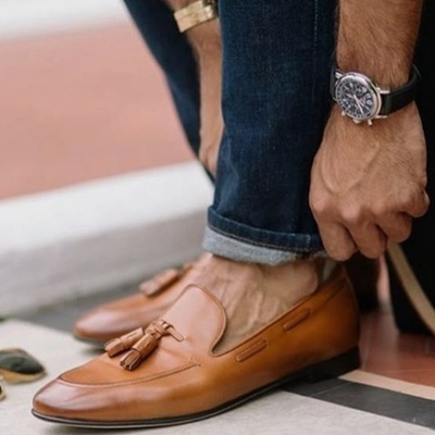 Elegant brown tassels loafer hand stitch genuine leather  christmas sale shoes