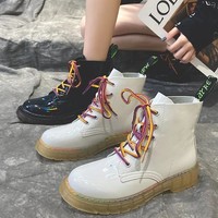 Autumn and Winter PU Leather Platform Ankle Boots - Thumbnail 3
