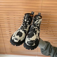 Vintage Style Leather Cow Pattern Ankle Boots - Thumbnail 4
