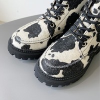 Vintage Style Leather Cow Pattern Ankle Boots - Thumbnail 6