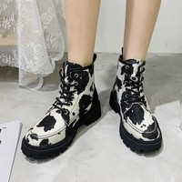 Vintage Style Leather Cow Pattern Ankle Boots - Thumbnail 7