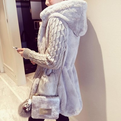 Autumn and winter warm faux fur hooded coat