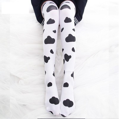 High quality skull and clouds printed white stockings - Thumbnail 3