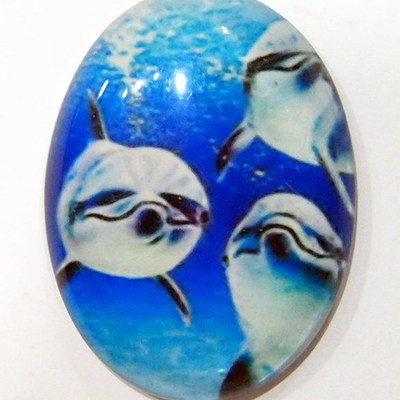 4 of 40x30 mm acrylic transferware group of dolphins cameos very colorful, blues are beautiful, wow