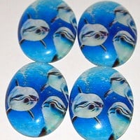 4 of 40x30 mm Acrylic Transferware Group of Dolphins Cameos Very Colorful, Blues are Beautiful, WOW - Thumbnail 2