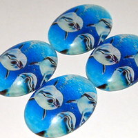 4 of 40x30 mm Acrylic Transferware Group of Dolphins Cameos Very Colorful, Blues are Beautiful, WOW - Thumbnail 4