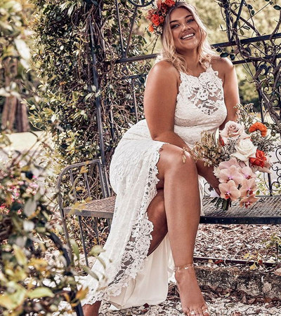 Halter Plus Size Lace Wedding Dress Bridal Gown