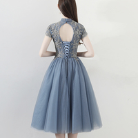 Blue lace short prom dress A line homecoming dress - Thumbnail 2