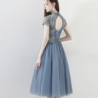 Blue lace short prom dress A line homecoming dress - Thumbnail 5