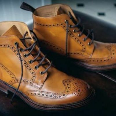 Handmade tan brogue derby ankle boots for men, cowboy style tan ankle boots - Thumbnail 1