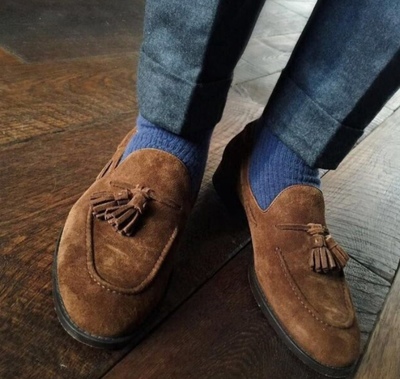 New Decent Handmade Brown Tassels Loafer Suede Men's Shoes
