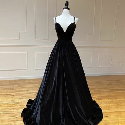 Black velvet long prom dress evening dress - Thumbnail 4